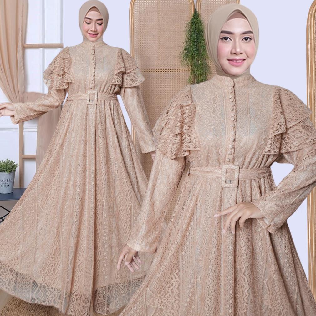 Gamis Wanita Kekinian - Qaira Fashion : Latisa  Gamis - Gamis Brukat Malika / Gamis Kondangan Mewah 