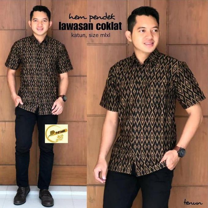 Kemeja Batik Pria Lengan Pendek Motif Songket Lawasan Coklat MS