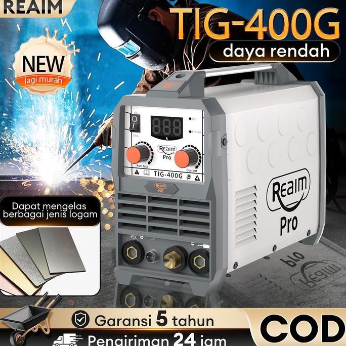 Without Kawat LasREAIM Mesin Las Inverter TIG-400G, Mesin Las Digital dengan Tampilan LCD, Pengelasa