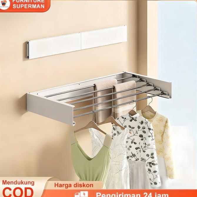 BAIAVY Rak Pakaian Jemuran Lipat Dinding Kecil 60/80/100CM Jemuran Baju Ruangan-Buka Tutup Pakaian H