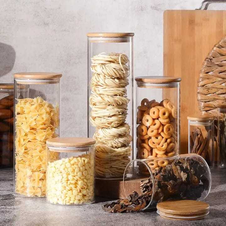 Zowoki Toples Kaca Kedap Udara Tutup Kayu Toples Bumbu Dapur Makanan Snack Toples Bumbu Dapur Toples