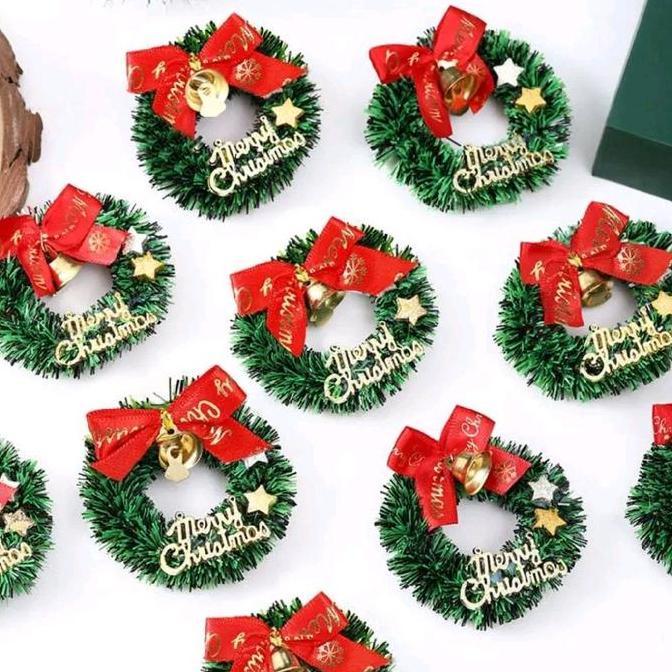 Miniatur Natal Mini gantung karangan bunga Natal rumah boneka pohon Natal karangan bunga dinding rum