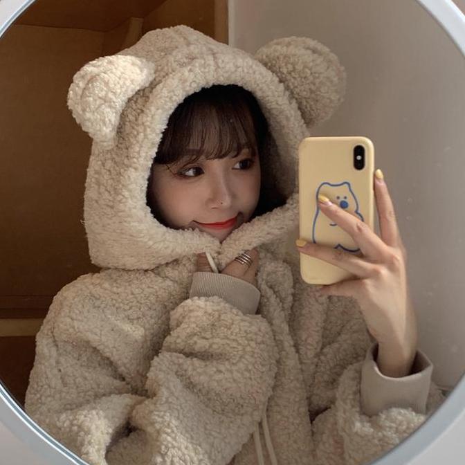 KJA-15 jaket luaran wanita import korea big size bulu beruang winter