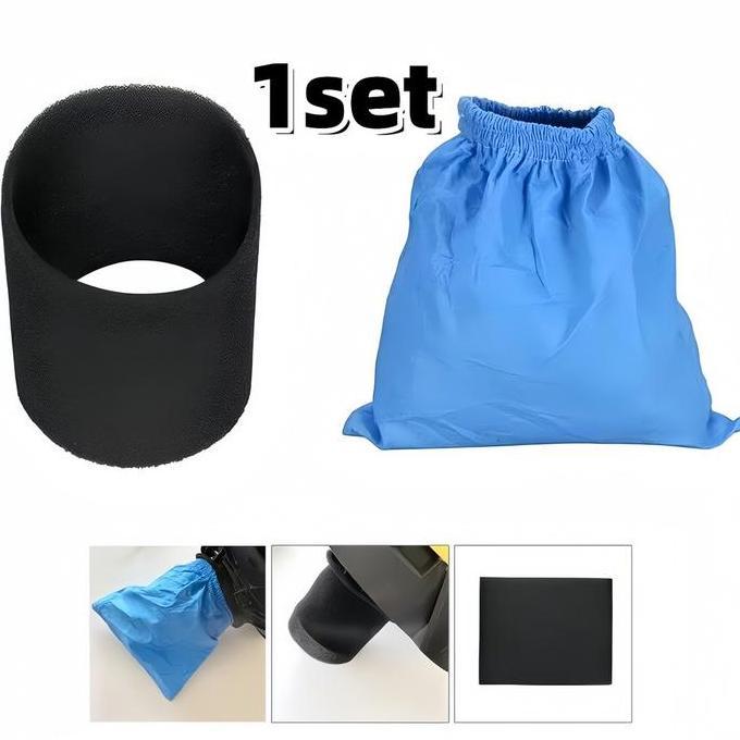 SWASAGARA Kantong Filter Vacuum Cleaner Basah Kering Bahan Kain Biru dan Busa Hitam 1 set