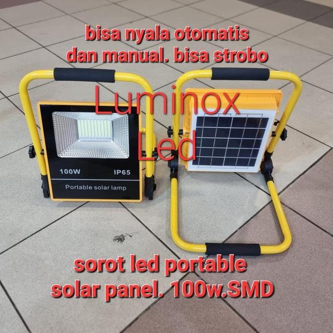 sorot led solar panel portable 100watt flood light emergency 100w smd