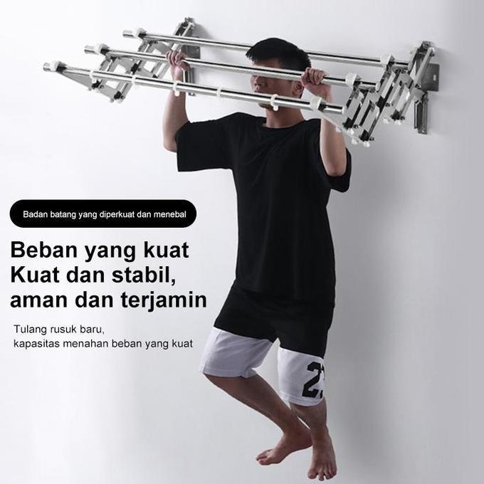 BAIAVY Jemuran Dinding 5 Tiang X 200CM Jemuran Baju Dinding Jemuran Lipat Dinding Stainless Steel
