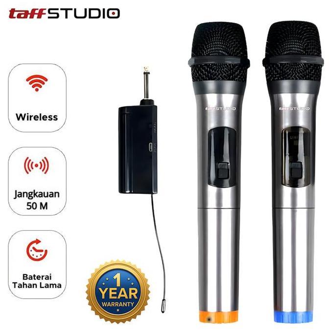 BLANCHENAM Taffstudio Mikrofon Wireless Karaoke VHF Dual Mic Audio Tanpa Kabel with Receiver MC-1200