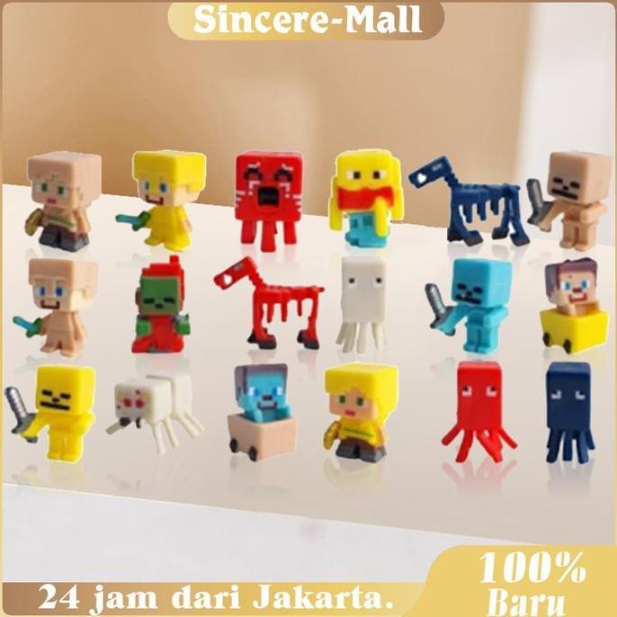 VIWIUWIU 36 Pcs Set Mainan Figure Minecraft Game / Minecraft Enderman Zombie Alex Steve / Pajangan F