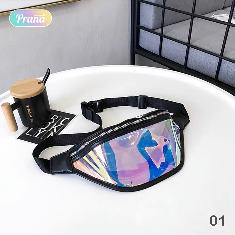 Prana Tas Fashion Wanita Waistbag Hologram Seleting Zipper Tas Pinggang Model Transparan Pn-Faa5050