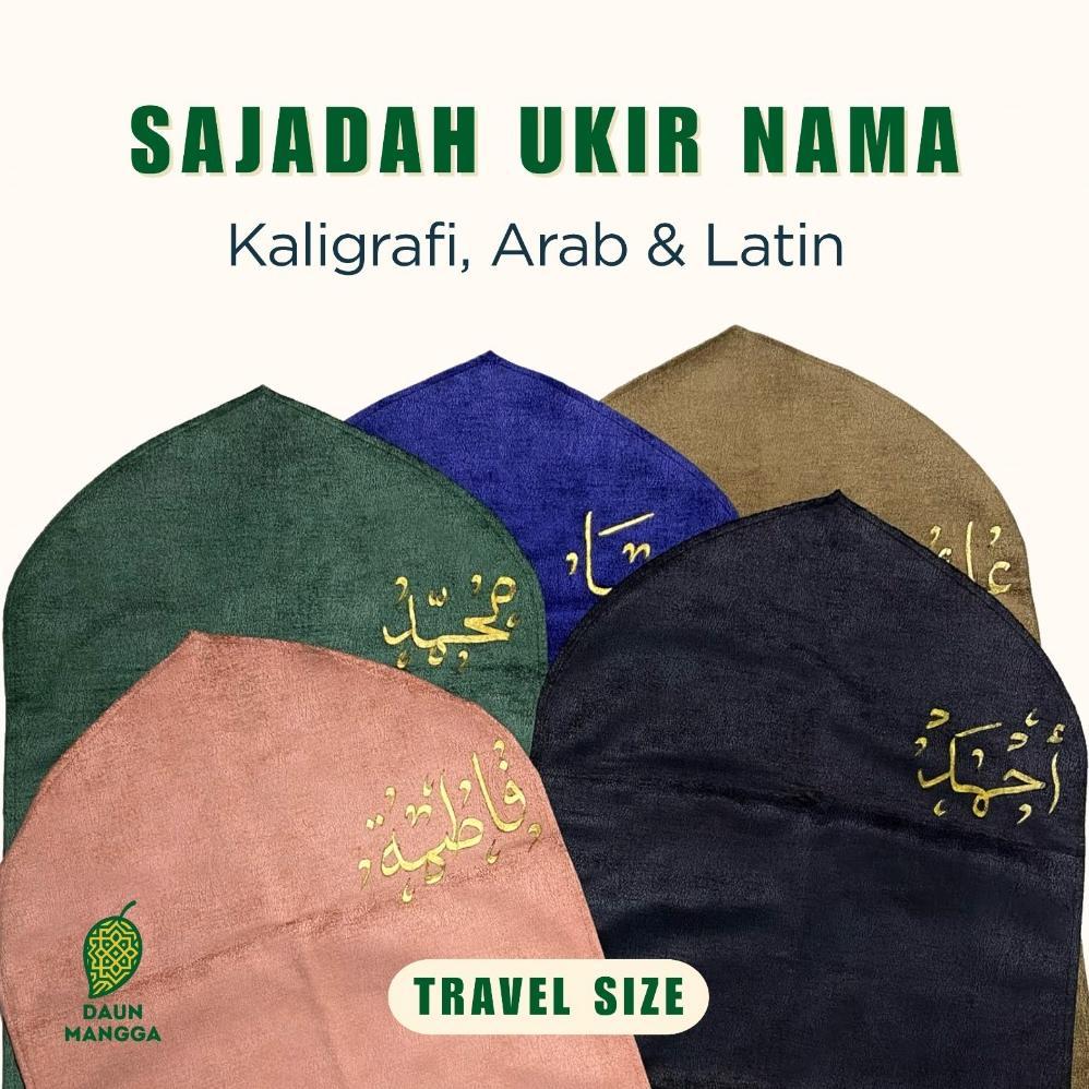 Daun Mangga - Sajadah Travel Ukir Nama Arab Latin Custom Premium