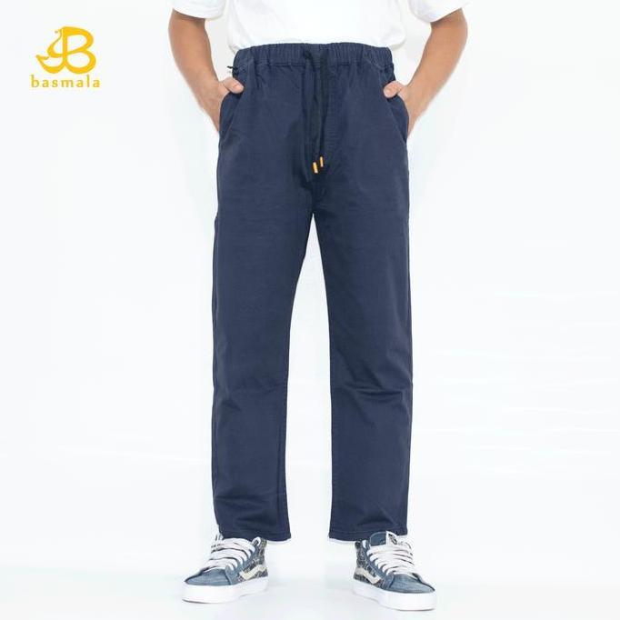 BASMALA - Sirwal Basic Harian Santri Celana Pria Katun Twill Premium Celana Panjang Pria Warna Navy