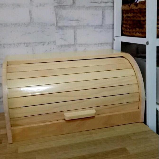 Bread Box tempat penyimpanan roti serbaguna tutup setengahl Kayu