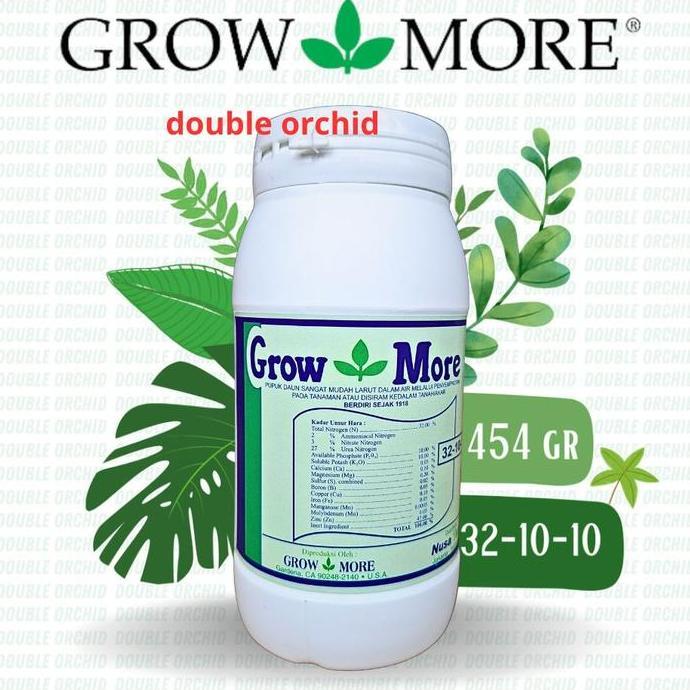 Pupuk / Nutrisi NPK GrowMore Daun 32-10-10 (454gr) Akar Bunga Buah 454 Gram Kemasan Botol Pupuk Grow