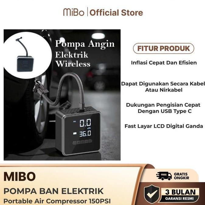 DISKON SPESIAL - Mibo Keshi Pompa Ban Elektrik Portable Air Compressor 150PSI 6000mAh