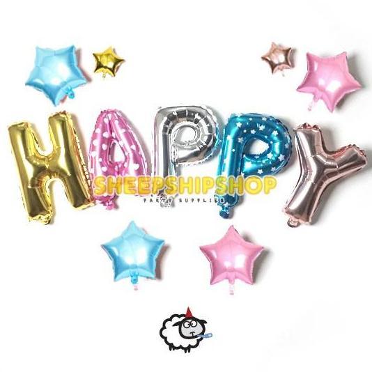 (ECERAN) BALON HURUF ANGKA Foil 40cm Emas Silver Pink Biru Dekorasi