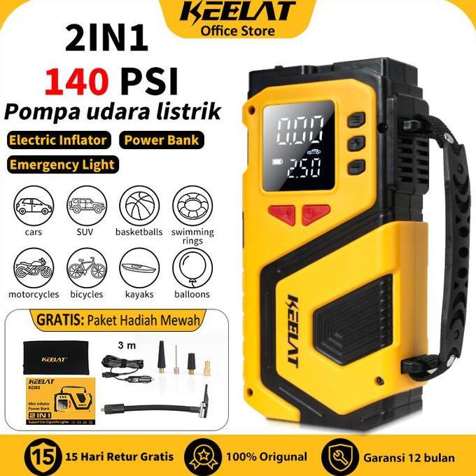 BONUS - KEELAT Pompa Angin Ban Mobil Elektrik Mini Portable Air Inflator KCI03