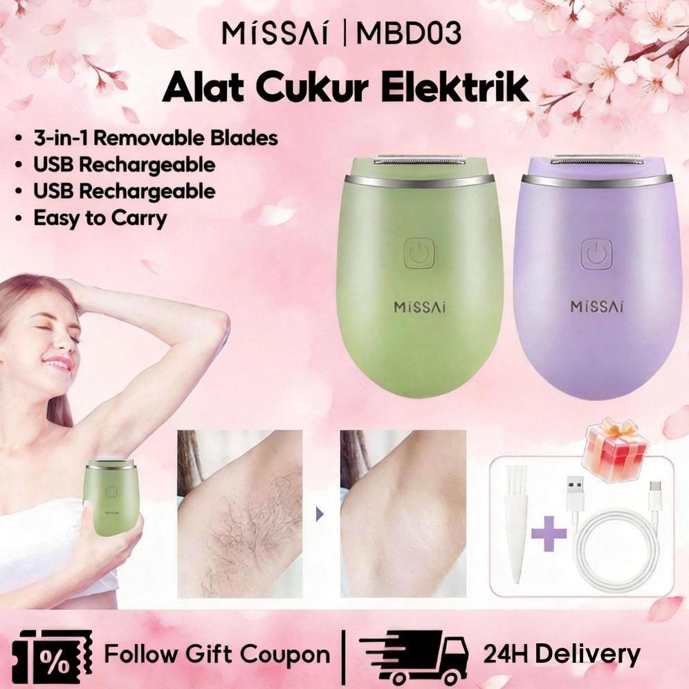 NEW Missai BD03 Alat Mencukur Mini Listrik Pencukur Bulu Wanita / Pencukur Bulu Ketiak Wanita / Tanp