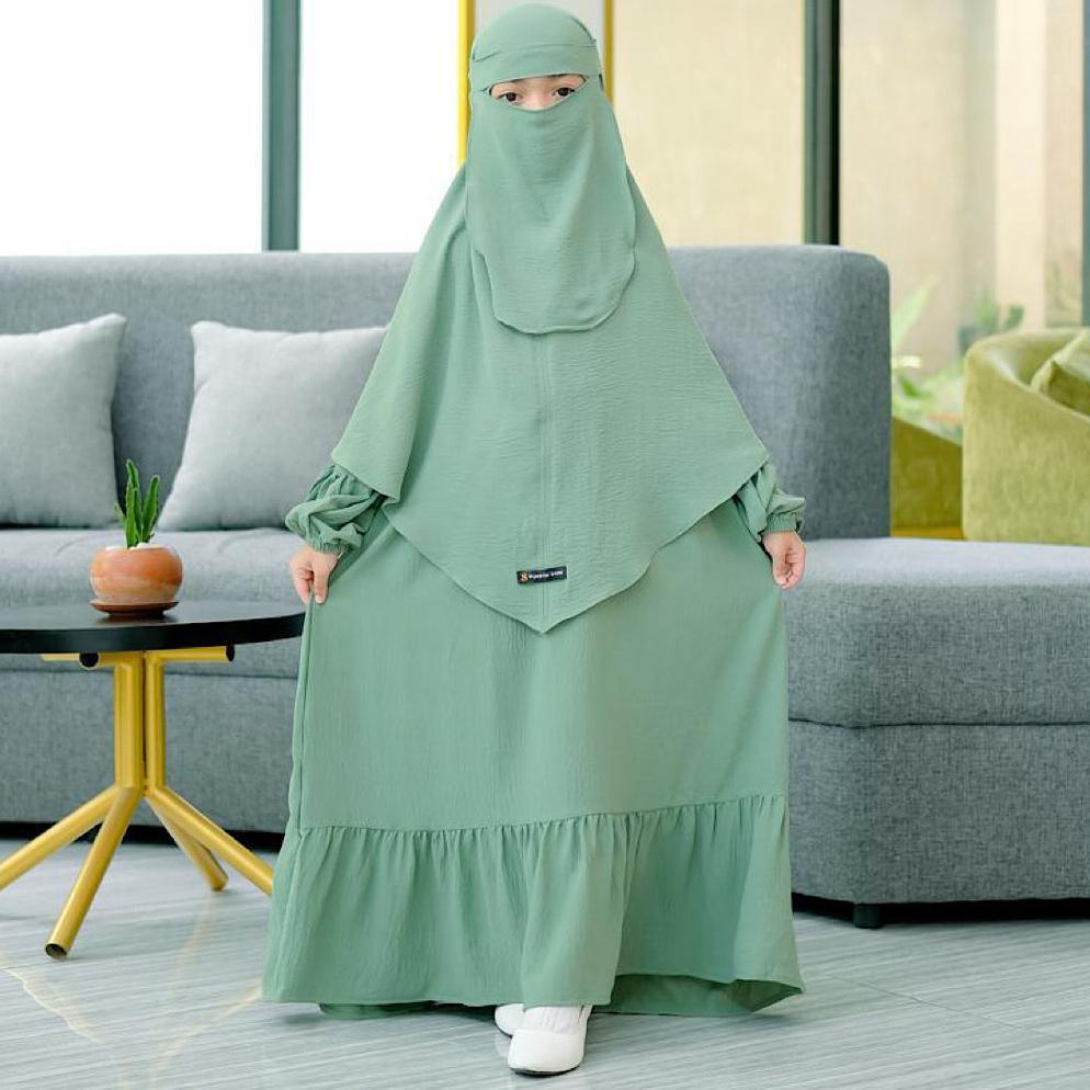 MURAH Syakila Kids,Medina Set Gamis Anak Syari Khimai Bergo Free Cadar Bandana Untuk Anak Usia 2 Sam