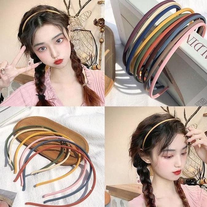 Bando Bandana Scrunchie Scrunchy Polos Bulat Tipis Matte Full Color High Quality Hairband Wanita Cew