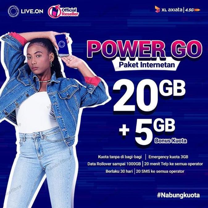 KARTU PERDANA XL LIVE.ON POWER GO 20GB+5GB BONUS+50GB STREAMING
