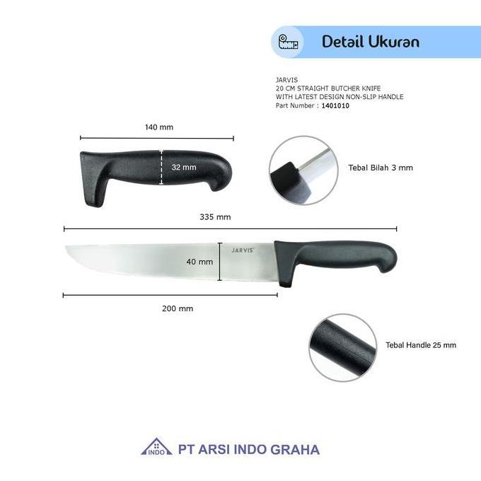 1401010 - JARVIS 20 CM STRAIGHT BUTCHER KNIFE Hitam Stainless