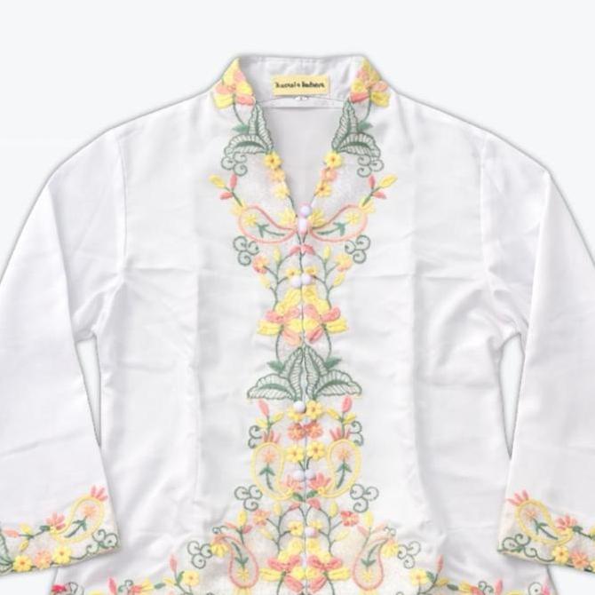 Kebaya Encim Bordir Modern Putih Bordir Warna Lengan Panjang Wisuda Kondangan Kantor Modern Pesta LA