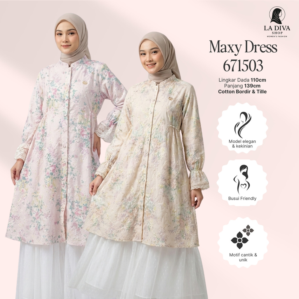La Diva - Sakinah Maxy Dress Edisi Lebaran Busui Kombinasi Tile - EXTU HERITAGE 671503, 671504