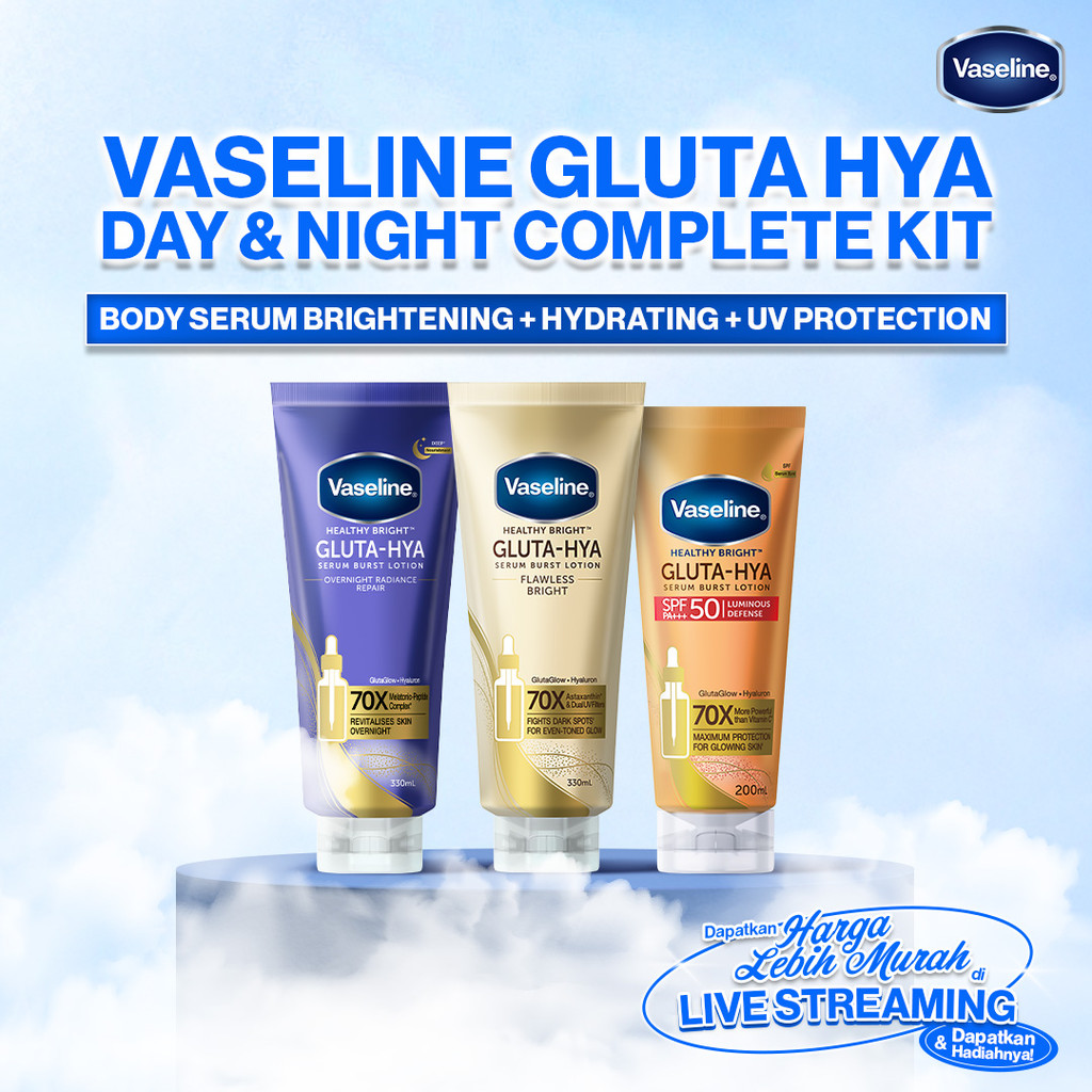 Vaseline Gluta Hya Day & Night Complete Kit - Body Serum Brightening + Hydrating + UV Protection | M
