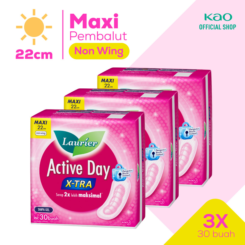 Laurier Pembalut Wanita Active X-Tra Day Maxi Non Wing 22cm 30 buah - Triplepack- Sanitary Napkins