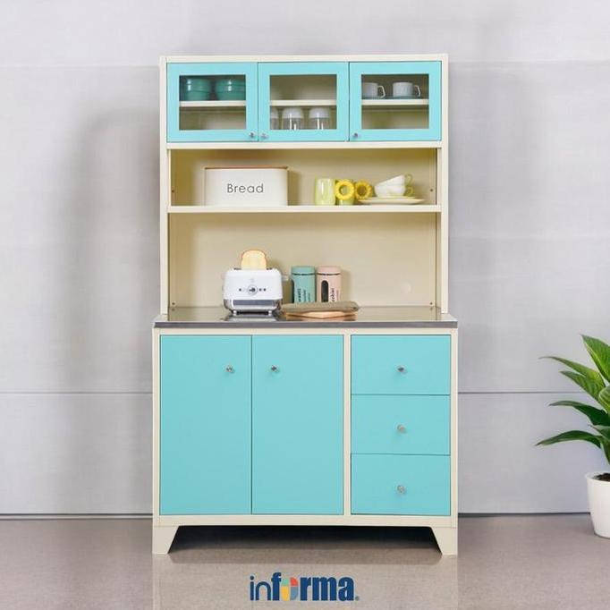 Informa Lennox Kabinet Dapur Metal - Biru Rak Penyimpanan Lemari Piring Meja Dapur Tempat Alat Masak