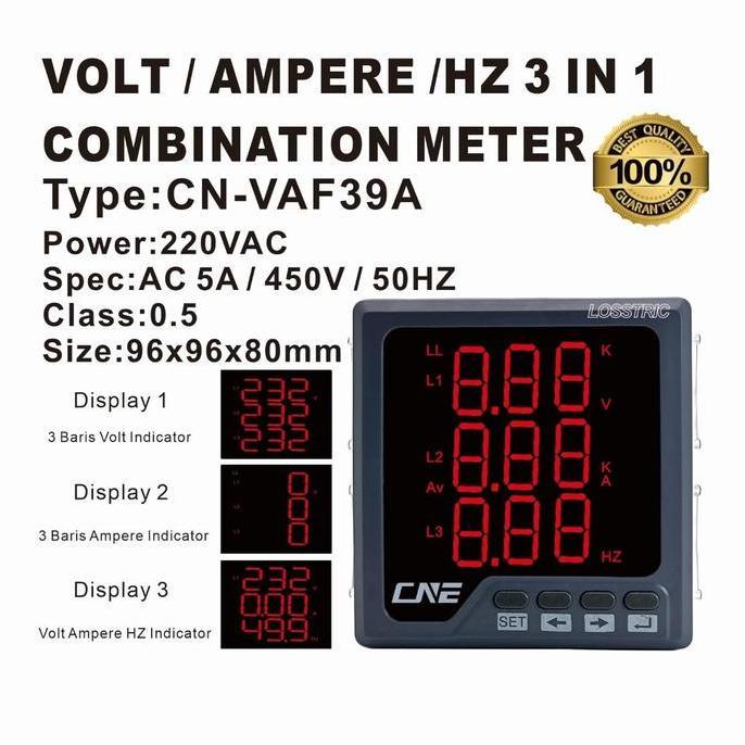 VOLT / AMPERE / HZ MULTI METER DIGITAL 96X96MM 3 PHASE POWER METER ORIGINAL DAN TERPERCAYA