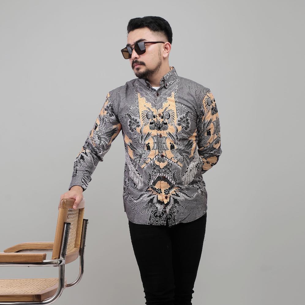 DGM Kemeja Batik Pria Lengan Panjang Premium Silver 1248