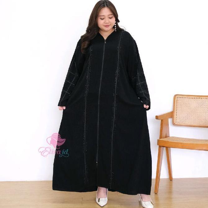 New Jumbo Abaya Ruby Gamis Turkey Jetblack Umrah Haji Hitam Ld 130 140 Cm Promo Lebaran