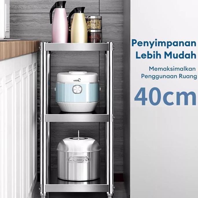 Rak Dapur Stainless Steel Serbaguna Rak penyimpanan Rak Roda Serbaguna