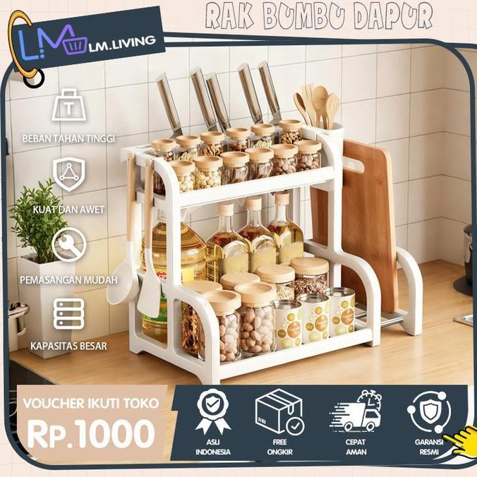 LM Rak bumbu dapur rak botol bumbu rak meja serbaguna rak bumbu 2 lapis