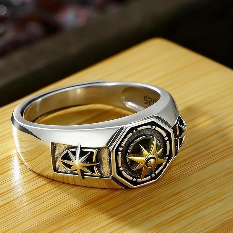 DISKON LEERE -CINCIN TITANIUM MATAHARI JAM STARBURST BENTUK TERBUKA GAYA RETRO PUNK RING CINCIN PRIA