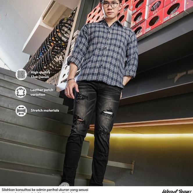 Weird Jeans - Weird Jeans Piers Black Black Hitam Celana Panjang Pria Slim