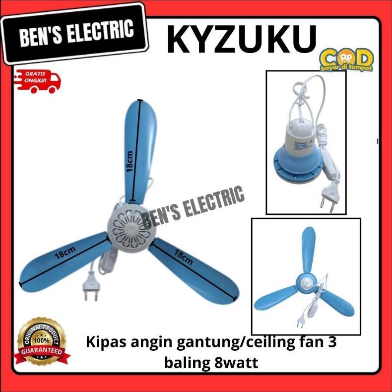 HOT DEALS KYZUKU KIPAS ANGIN GANTUNG / CEILING FAN 3 BALING MINI COCOK ETALASE UNTUK RUMAH MAKAN 8W
