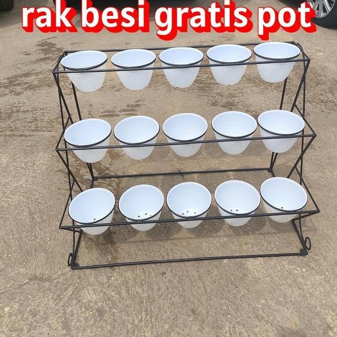 rak besi jumbo besar gratis dengan pot/standing pot besi/rak bunga besi/rak pot bunga AGR