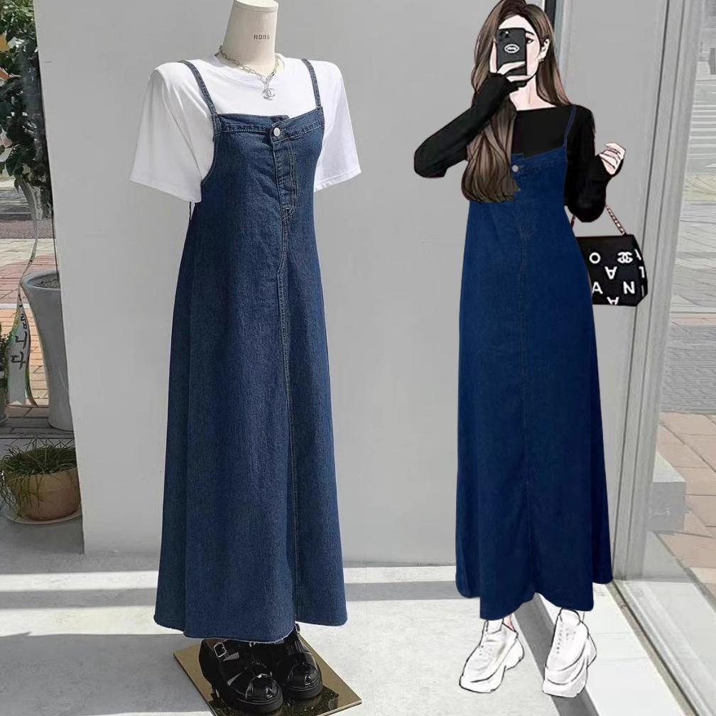 RECOMMENDED | KEKININA.FACTORY | (READY STOK) BAJU WANITA KEKINIAN OVERALL DRESS JEANS JUMBO MIDI DR