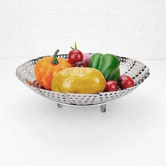 Kukusan Sayuran Stainless Lipat Anti Karat Saringan Kukusan Makanan Susun Jaring Lipat  Multifungsi