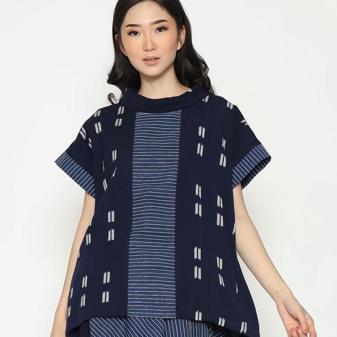 Okainku Tia Tenun Okainku Tia Navy Ikat Blouse - Custom