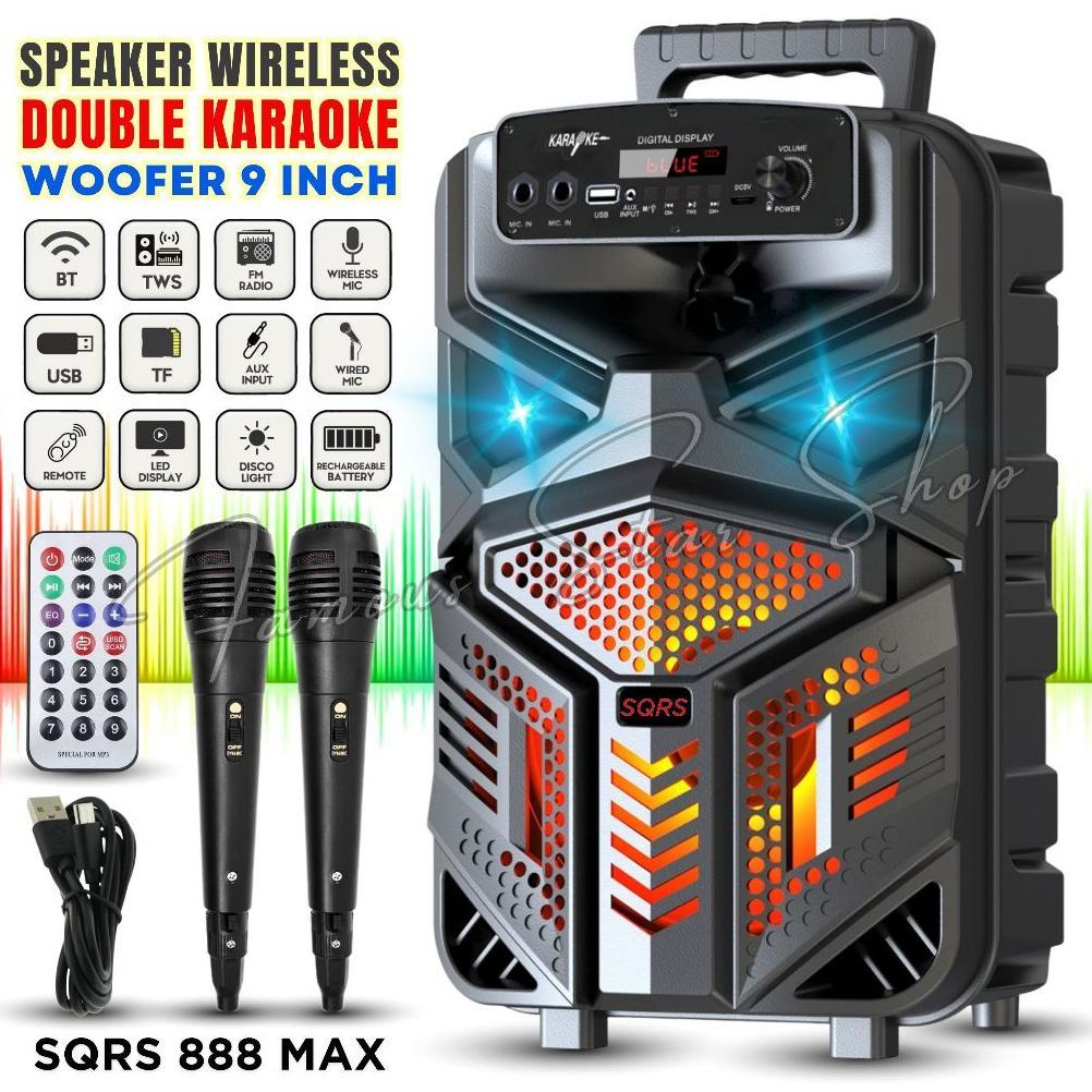 MURAH BANGET Speaker Full Bass 9Inch Dual Mic Karaoke Speaker TV, HP, Laptop, Komputer SPEAKER SQRS 