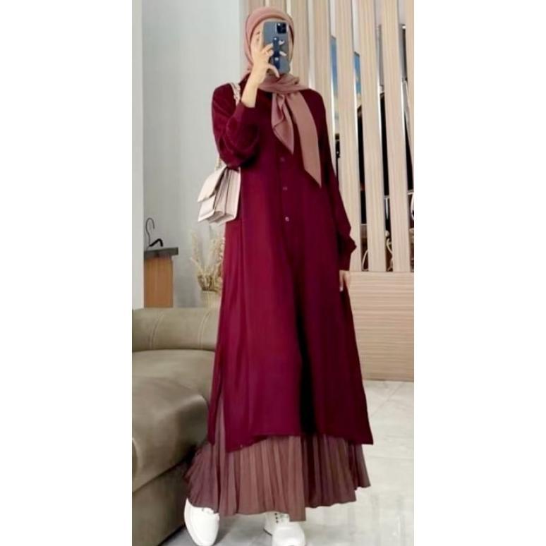 Hot Gamis Tunik Biru Lengan Panjang Allsize Standard Ld 110 Allsize Jumbo Ld 120 Terbaru