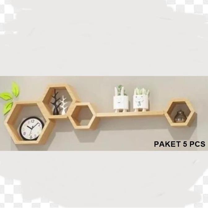 Rak Dinding Hexagonal Hiasan Dinding Aesthetic Rak Hexagonal Kayu Jati