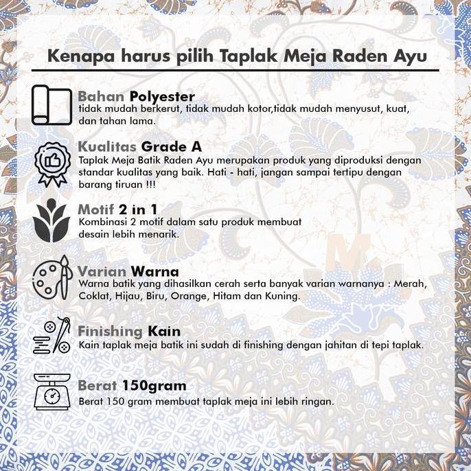 Taplak Meja Kain Batik Dekorasi Ruang Tamu Alas Meja Guru Raden Ayu Hitam Katun taplak  meja