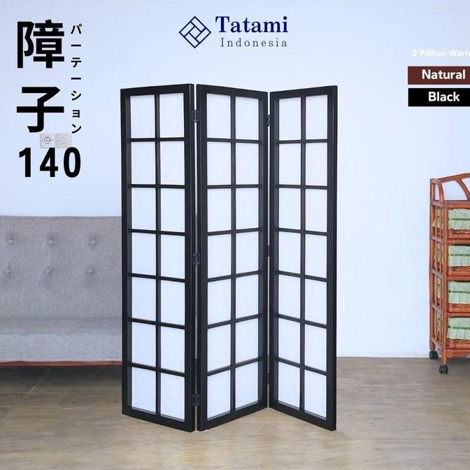 SHOJI 140 - 3 Panel Partisi Pembatas Ruangan Lipat Sekat Sketsel Kayu Furniture Minimalis Jepang Jap