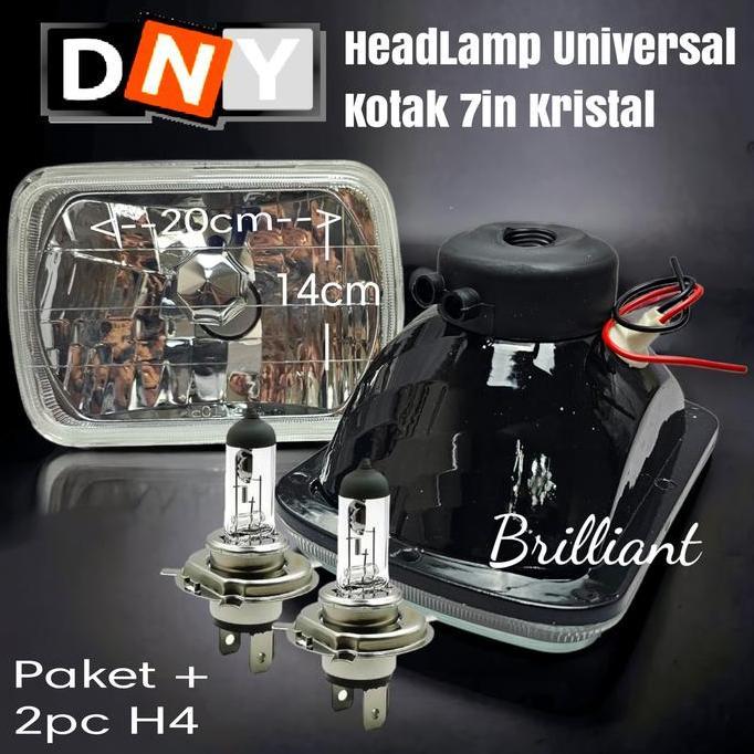 Promo Head Lamp - 7 inch Kristal - Bulat dan Kotak - Plus Bohlam H4 Diskon
