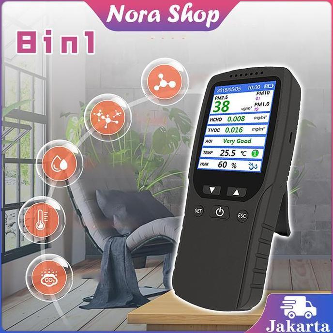 HASQUINE Air Quality Index Monitor LCD Screen Display 8 In 1 Alat Tester Kualitas Udara Environment 
