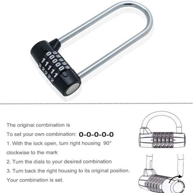 EZESJIT Gembok Besar 5 Digit / Gembok Nomor Bentuk U / Gembok Kode Angka